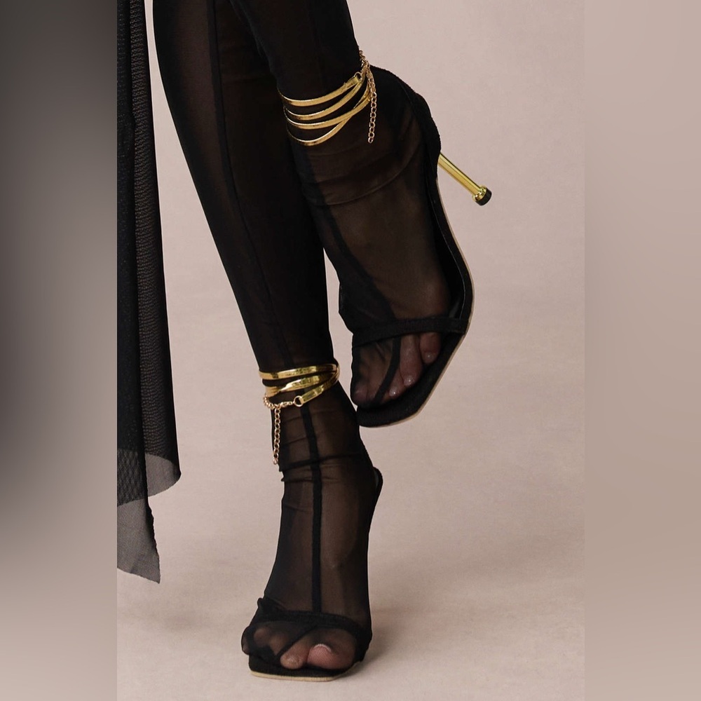 Micas Square Toe Chain High Heels 38 CC9-66 - Picture 4 of 6